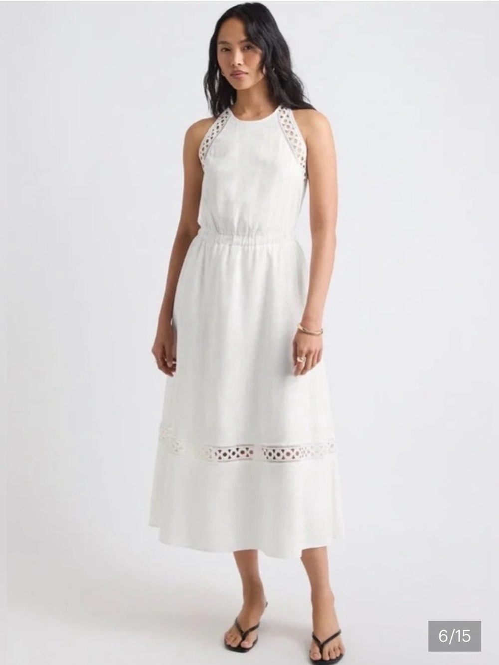 RW&CO. Magenta Sleeveless Halter Eyelet linen blend Midi Dress